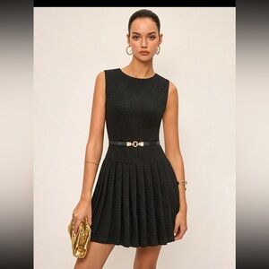 Commense Textured Black Midi Dress